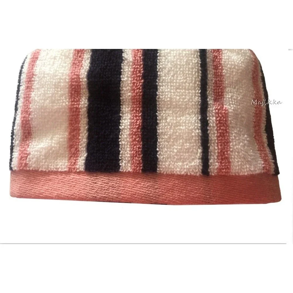 Kate Spade Set of 2 Hand Towels 4 Washcloths Facecloths Pink Navy White Stripe